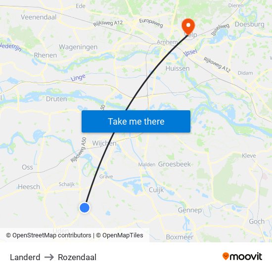 Landerd to Rozendaal map