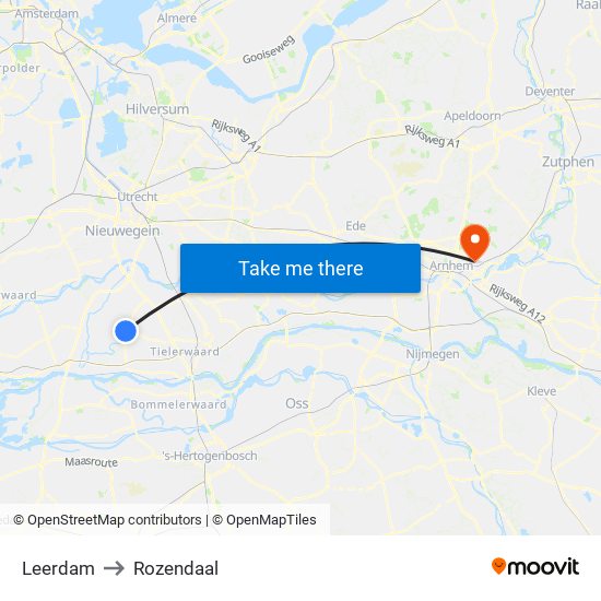 Leerdam to Rozendaal map