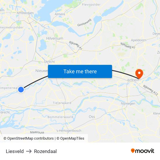 Liesveld to Rozendaal map