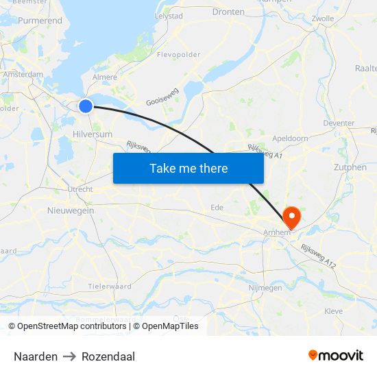 Naarden to Rozendaal map