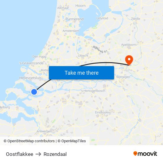 Oostflakkee to Rozendaal map