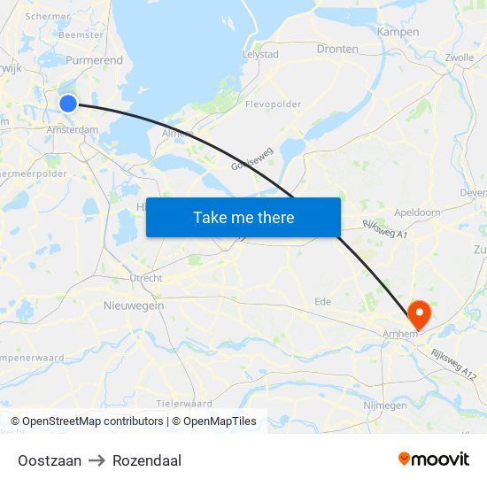 Oostzaan to Rozendaal map