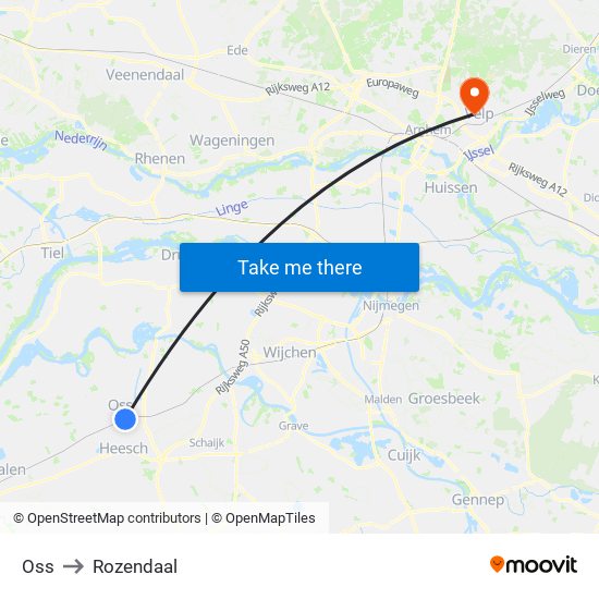 Oss to Rozendaal map