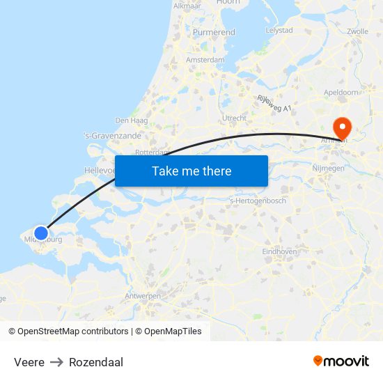 Veere to Rozendaal map