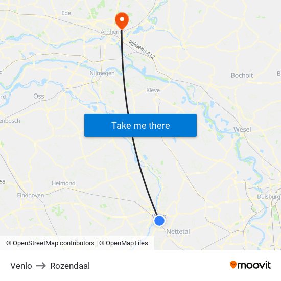 Venlo to Rozendaal map