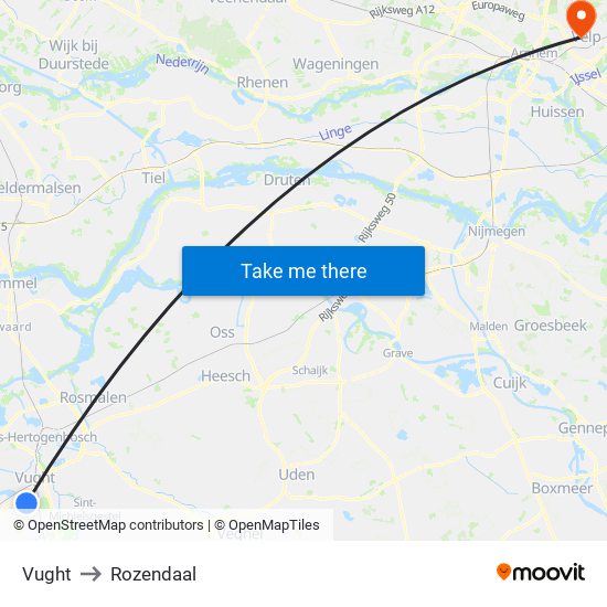 Vught to Rozendaal map