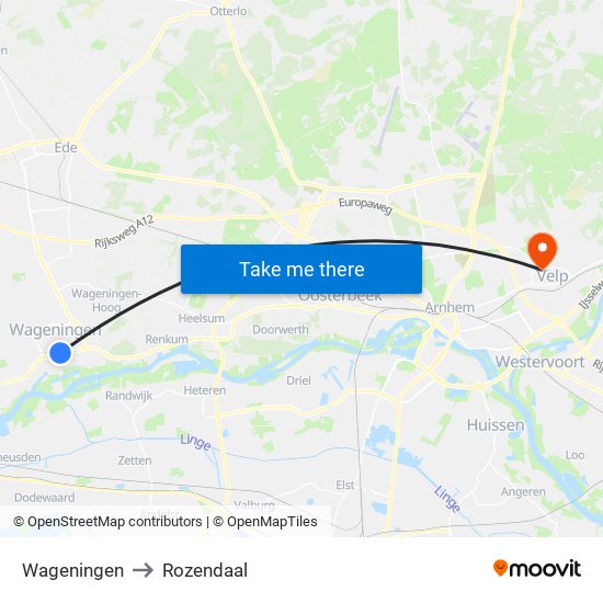 Wageningen to Rozendaal map