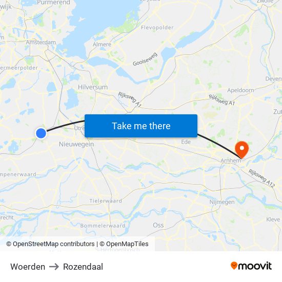 Woerden to Rozendaal map