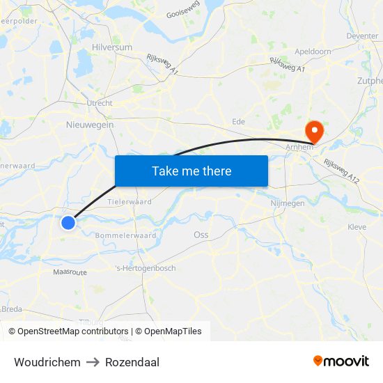 Woudrichem to Rozendaal map