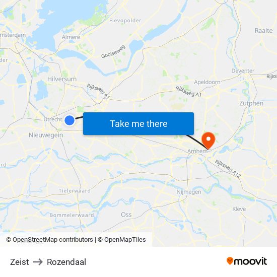 Zeist to Rozendaal map