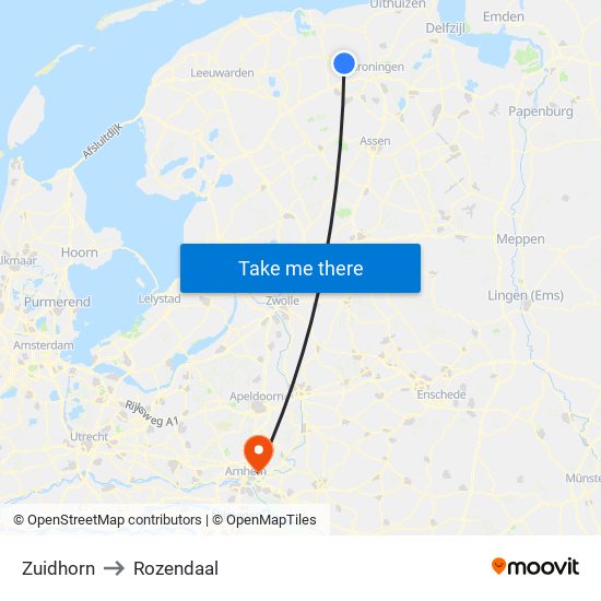 Zuidhorn to Rozendaal map