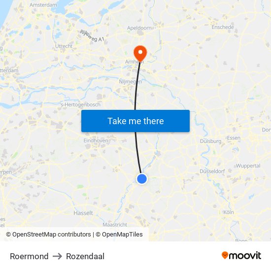 Roermond to Rozendaal map