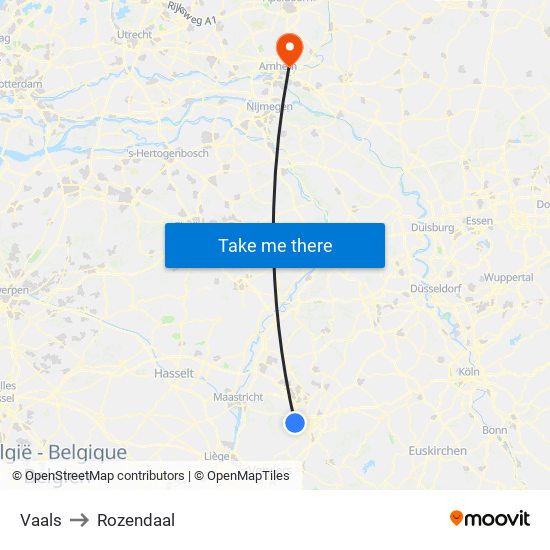 Vaals to Rozendaal map