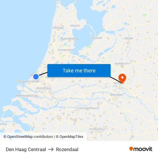 Den Haag Centraal to Rozendaal map