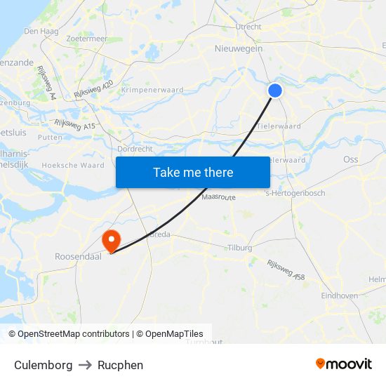 Culemborg to Rucphen map