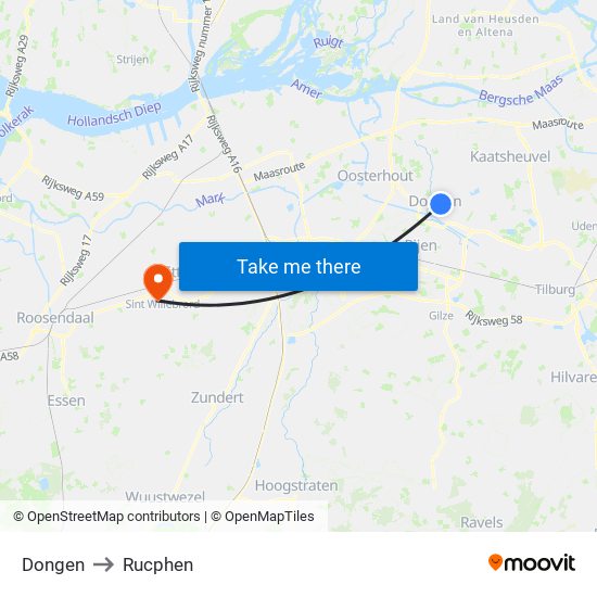 Dongen to Rucphen map