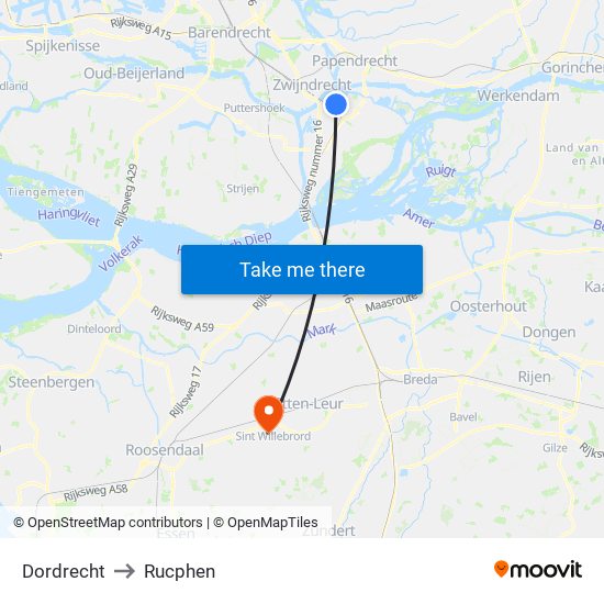 Dordrecht to Rucphen map