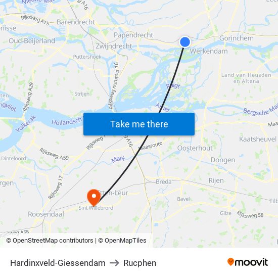 Hardinxveld-Giessendam to Rucphen map