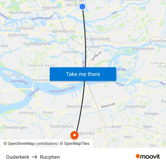 Ouderkerk to Rucphen map