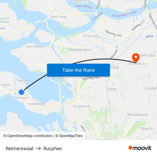 Reimerswaal to Rucphen map