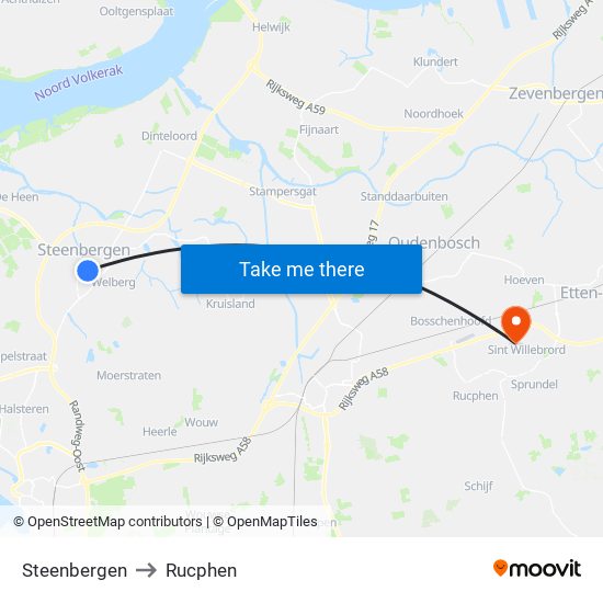 Steenbergen to Rucphen map