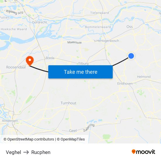 Veghel to Rucphen map