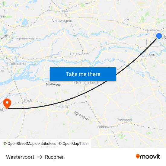 Westervoort to Rucphen map