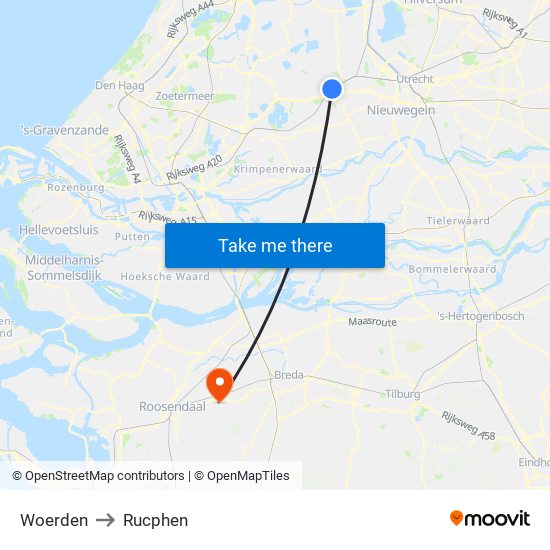 Woerden to Rucphen map