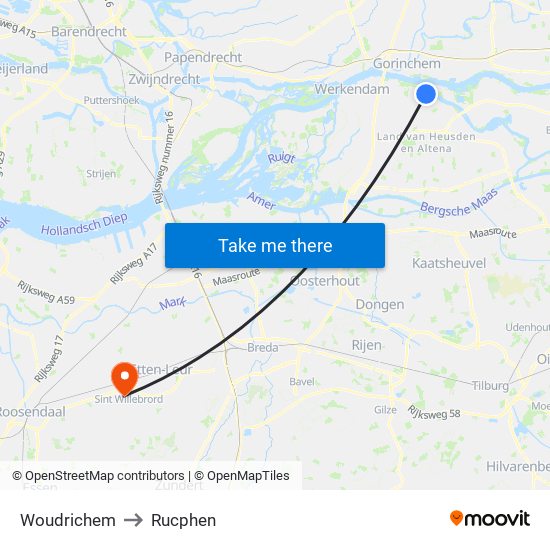 Woudrichem to Rucphen map