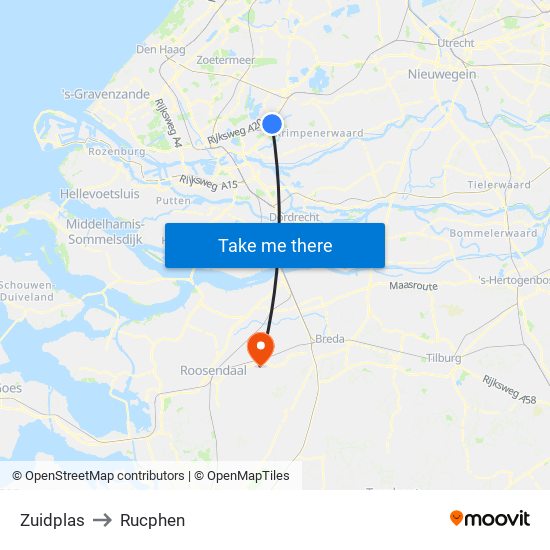 Zuidplas to Rucphen map