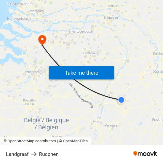 Landgraaf to Rucphen map