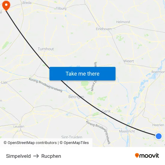 Simpelveld to Rucphen map