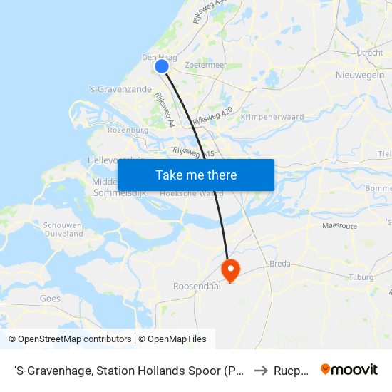 'S-Gravenhage, Station Hollands Spoor (Perron A) to Rucphen map