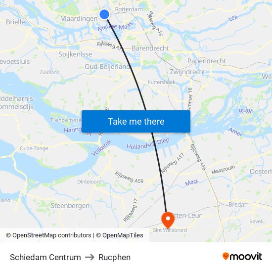 Schiedam Centrum to Rucphen map