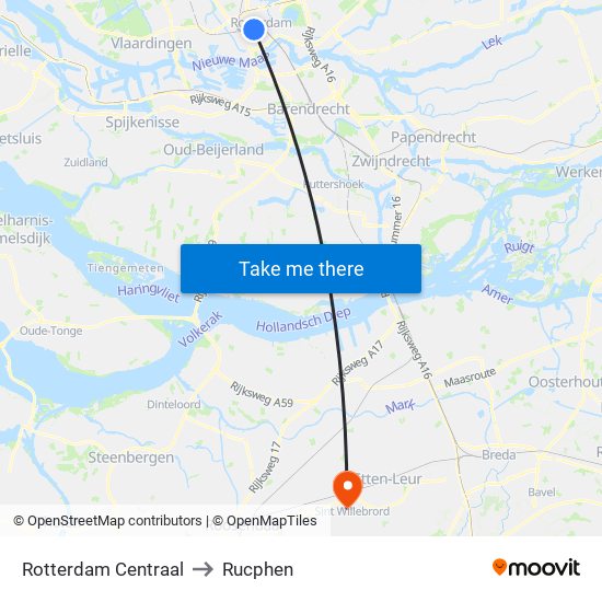 Rotterdam Centraal to Rucphen map