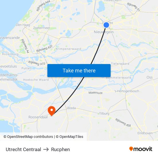 Utrecht Centraal to Rucphen map