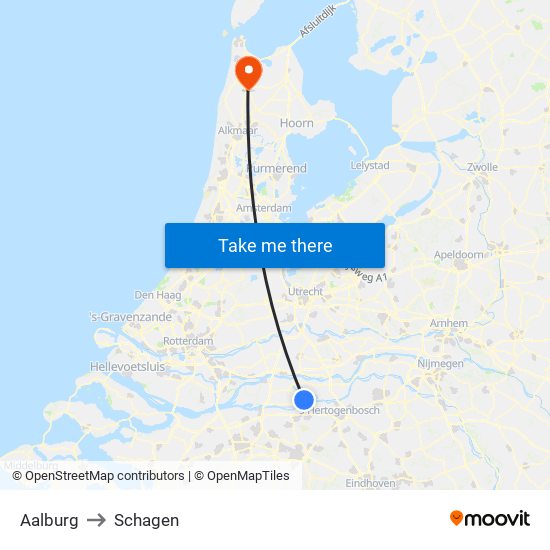 Aalburg to Schagen map