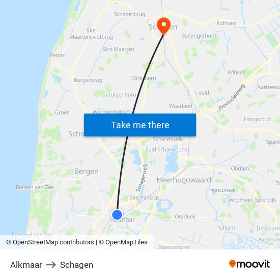 Alkmaar to Schagen map