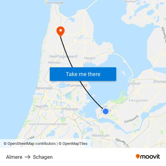 Almere to Schagen map