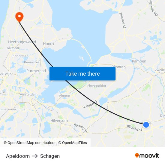 Apeldoorn to Schagen map