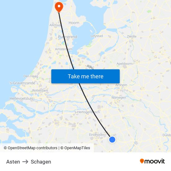 Asten to Schagen map