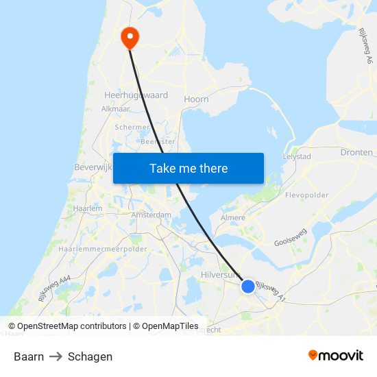 Baarn to Schagen map