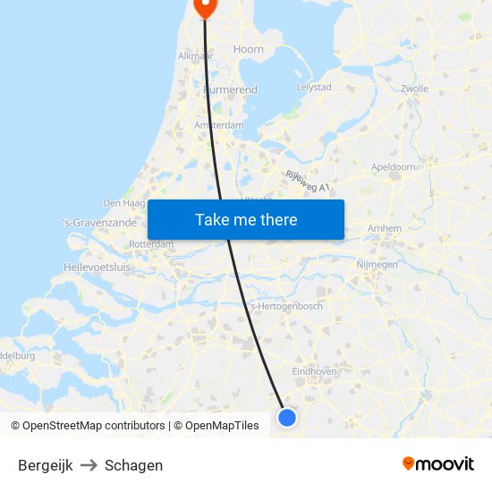 Bergeijk to Schagen map
