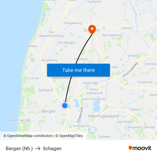 Bergen (Nh.) to Schagen map