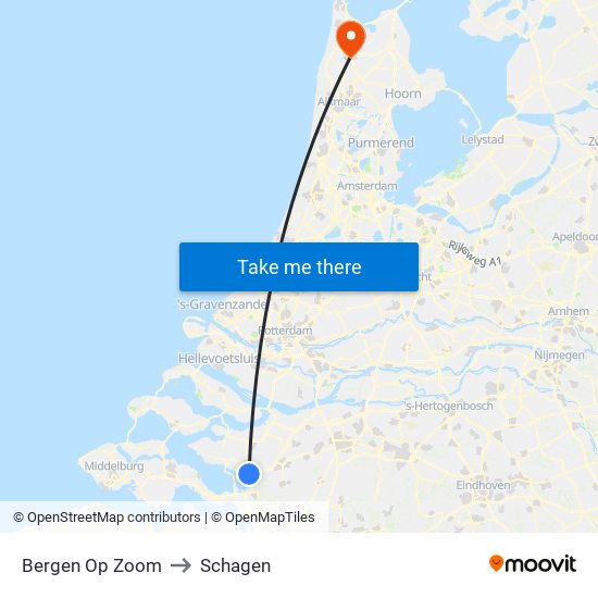 Bergen Op Zoom to Schagen map
