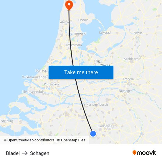 Bladel to Schagen map