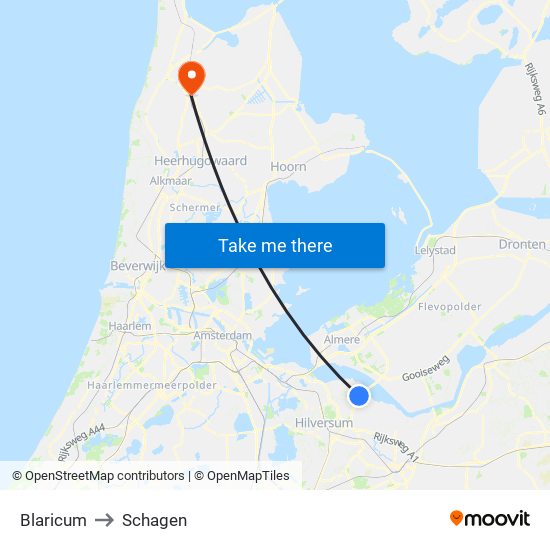 Blaricum to Schagen map