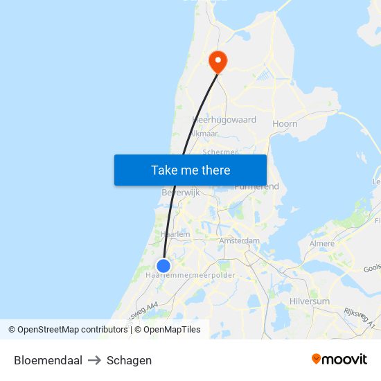 Bloemendaal to Schagen map