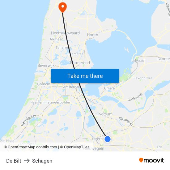 De Bilt to Schagen map