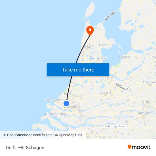 Delft to Schagen map